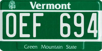VT license plate OEF694