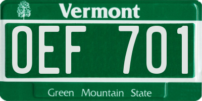 VT license plate OEF701