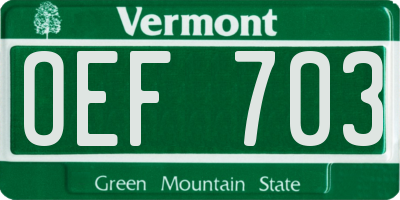 VT license plate OEF703
