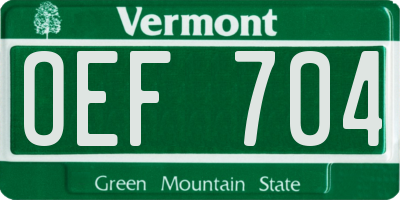 VT license plate OEF704