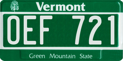 VT license plate OEF721