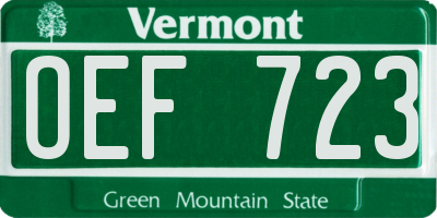 VT license plate OEF723