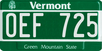 VT license plate OEF725