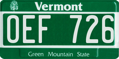 VT license plate OEF726