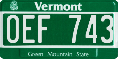 VT license plate OEF743
