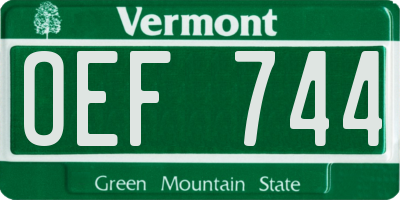 VT license plate OEF744