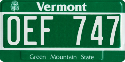 VT license plate OEF747