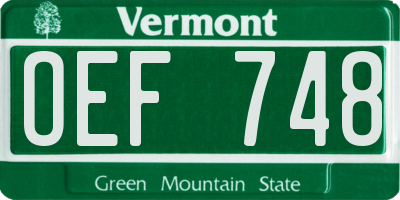 VT license plate OEF748