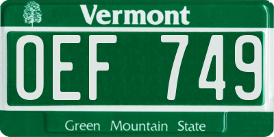 VT license plate OEF749