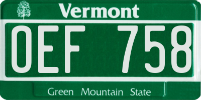 VT license plate OEF758