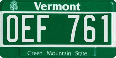 VT license plate OEF761