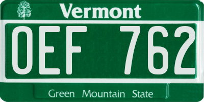 VT license plate OEF762