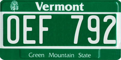VT license plate OEF792