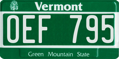 VT license plate OEF795
