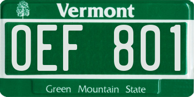 VT license plate OEF801