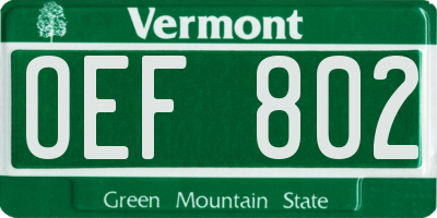 VT license plate OEF802