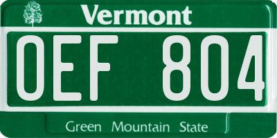 VT license plate OEF804