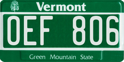 VT license plate OEF806
