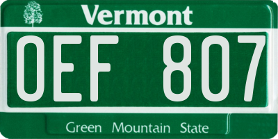 VT license plate OEF807