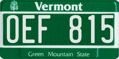 VT license plate OEF815