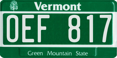 VT license plate OEF817