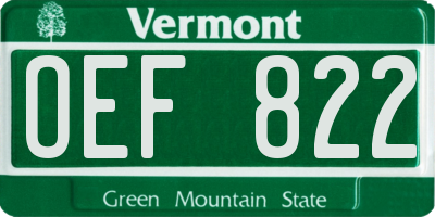 VT license plate OEF822
