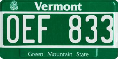 VT license plate OEF833