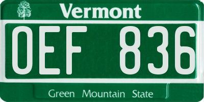 VT license plate OEF836