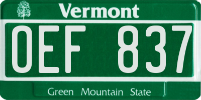 VT license plate OEF837
