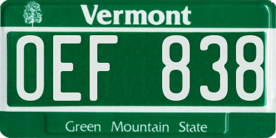 VT license plate OEF838