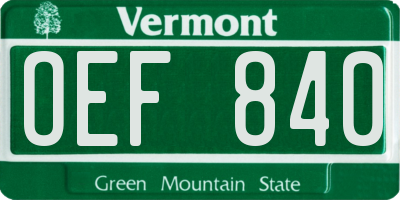 VT license plate OEF840