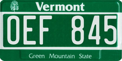 VT license plate OEF845