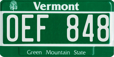 VT license plate OEF848