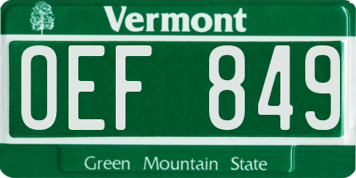 VT license plate OEF849