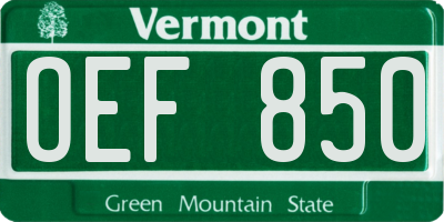 VT license plate OEF850