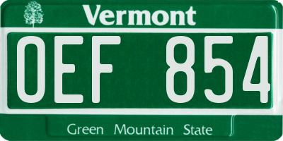 VT license plate OEF854
