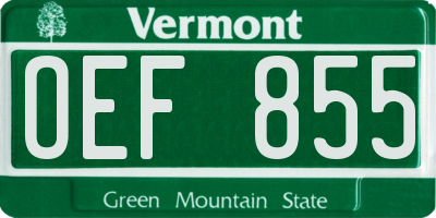 VT license plate OEF855