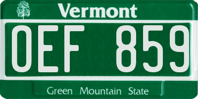 VT license plate OEF859
