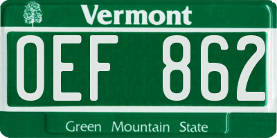 VT license plate OEF862