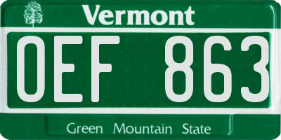 VT license plate OEF863