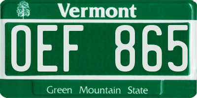 VT license plate OEF865