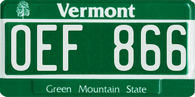 VT license plate OEF866