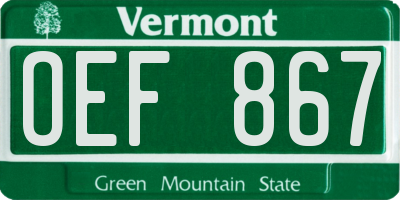 VT license plate OEF867