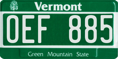 VT license plate OEF885