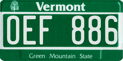 VT license plate OEF886