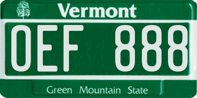 VT license plate OEF888