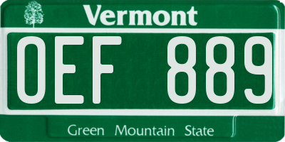 VT license plate OEF889