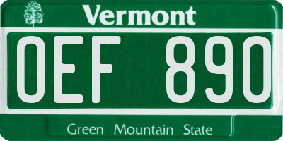 VT license plate OEF890