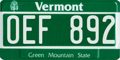 VT license plate OEF892