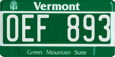 VT license plate OEF893